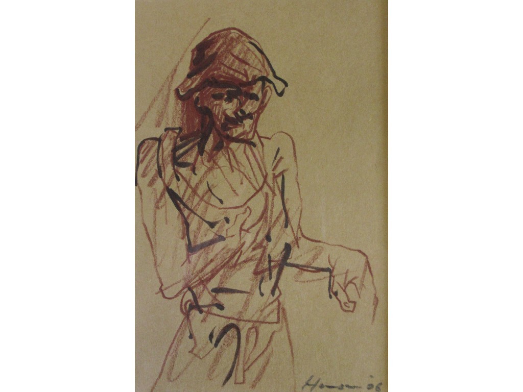 Appraisal: PETER HOWSON OBE b JUDAS Ink drawing signed x cm