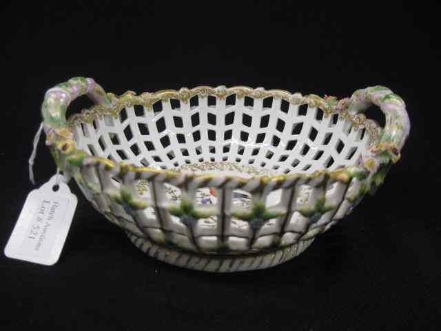 Appraisal: Meissen Porcelain Basket applied flowers bird decor handled '' diameter