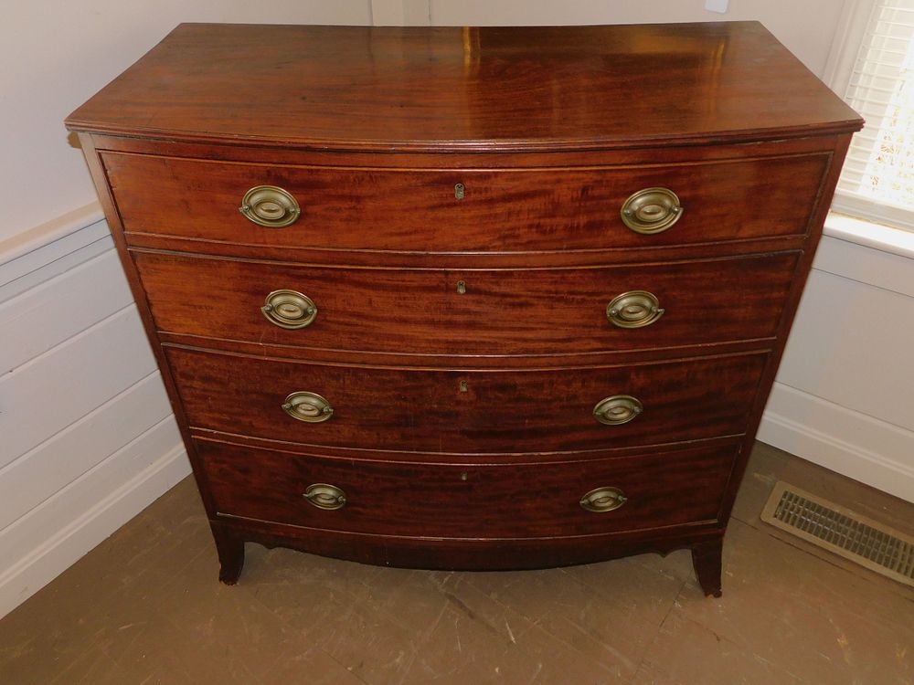 Appraisal: PERIOD HEPPLEWHITE MAHOGANY CHEST Period Hepplewhite No Shore Mass bow