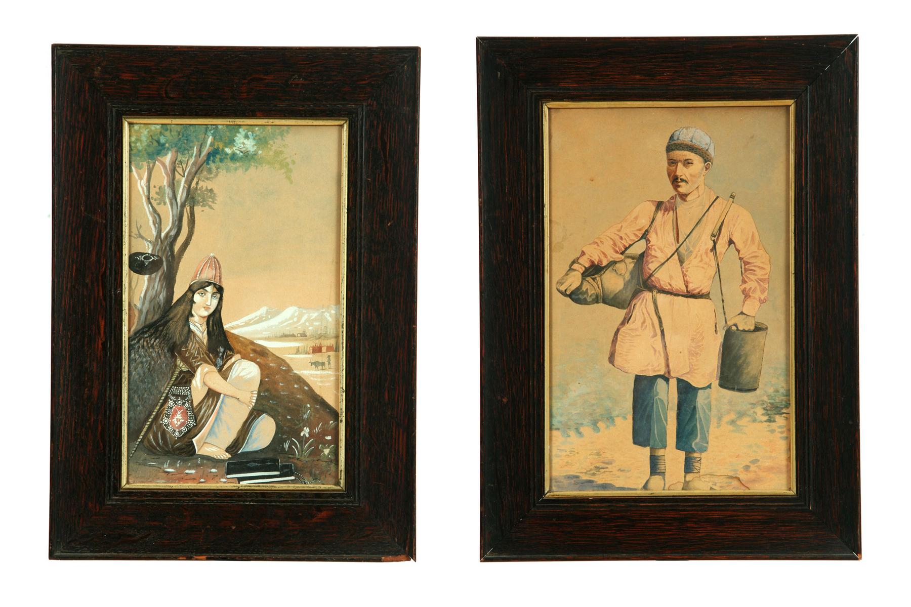 Appraisal: TWO PORTRAITS MIDDLE EAST ND HALF- TH CENTURY Watercolor on