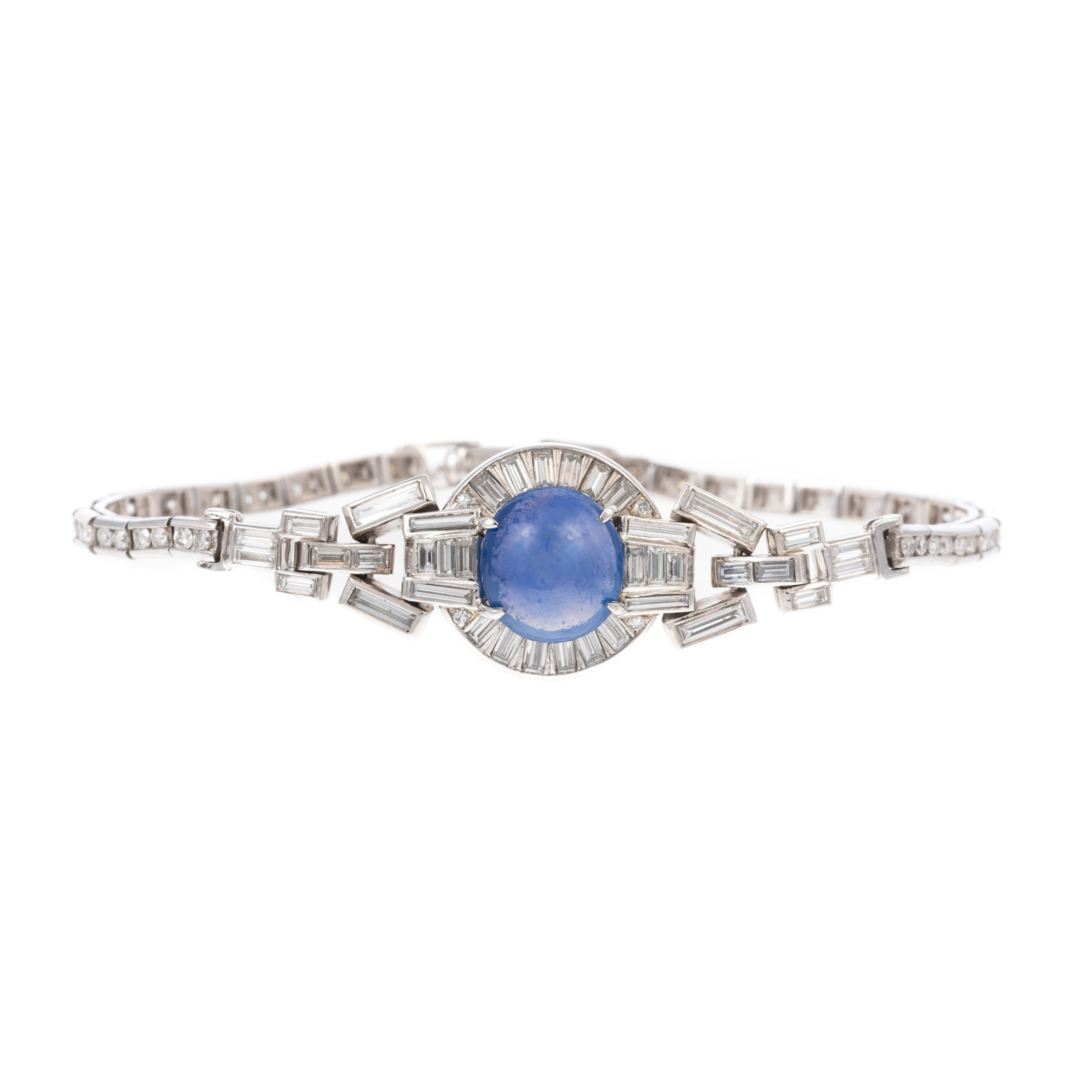 Appraisal: A GIA UNHEATED CEYLON SAPPHIRE DIAMOND BRACELET Platinum bracelet featuring