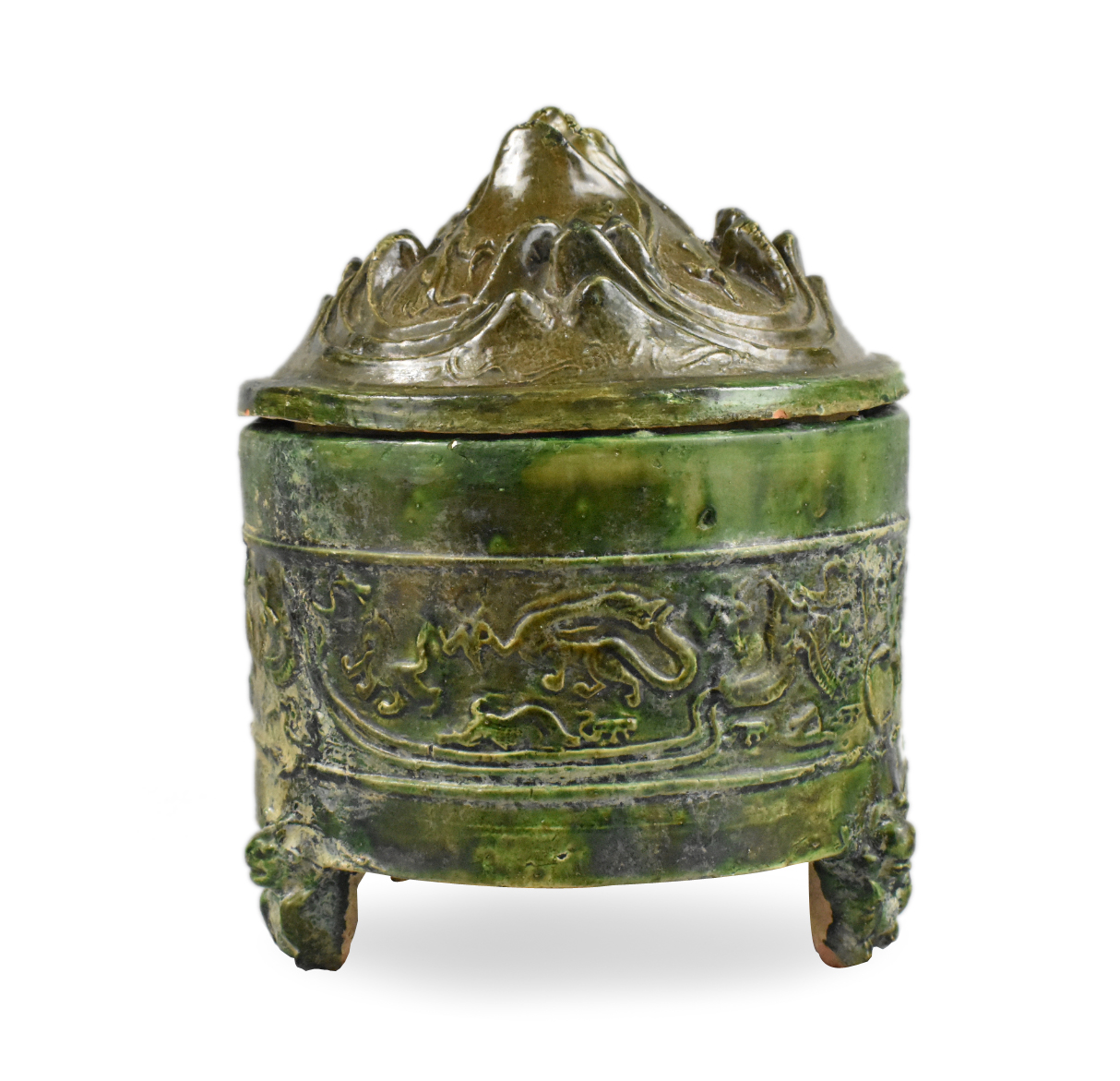 Appraisal: Chinese green glazed pottery jar and cover supported on three