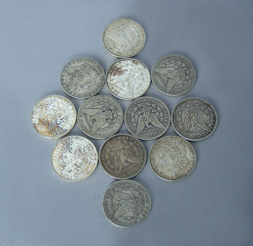 Appraisal: Twelve Morgan O silver dollars - - - - and