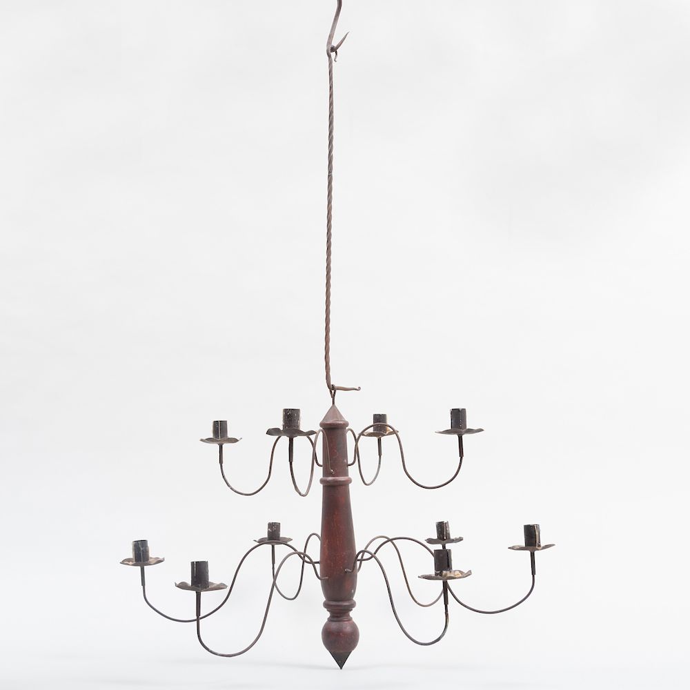 Appraisal: Provincial Metal and Painted Wood Ten-Light Chandelier Together with a