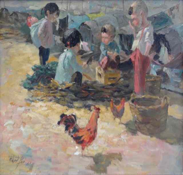 Appraisal: LOU Robert O C Children with Fowl Signed and dated