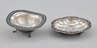 Appraisal: Two Hand Made Silver and Cloisonne Salt Dishes The first