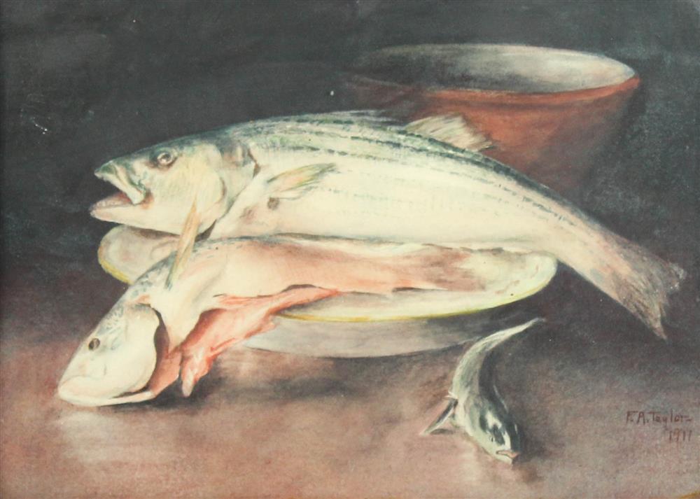 Appraisal: F A TAYLOR TH CENTURY FISH Watercolor x in Framed