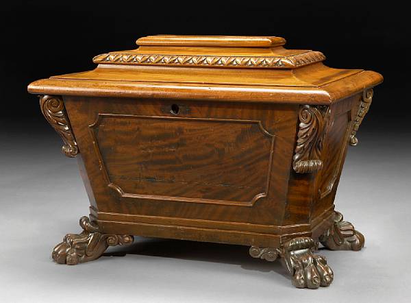 Appraisal: A Regency mahogany cellarette first quarter th century Of sarcophagus