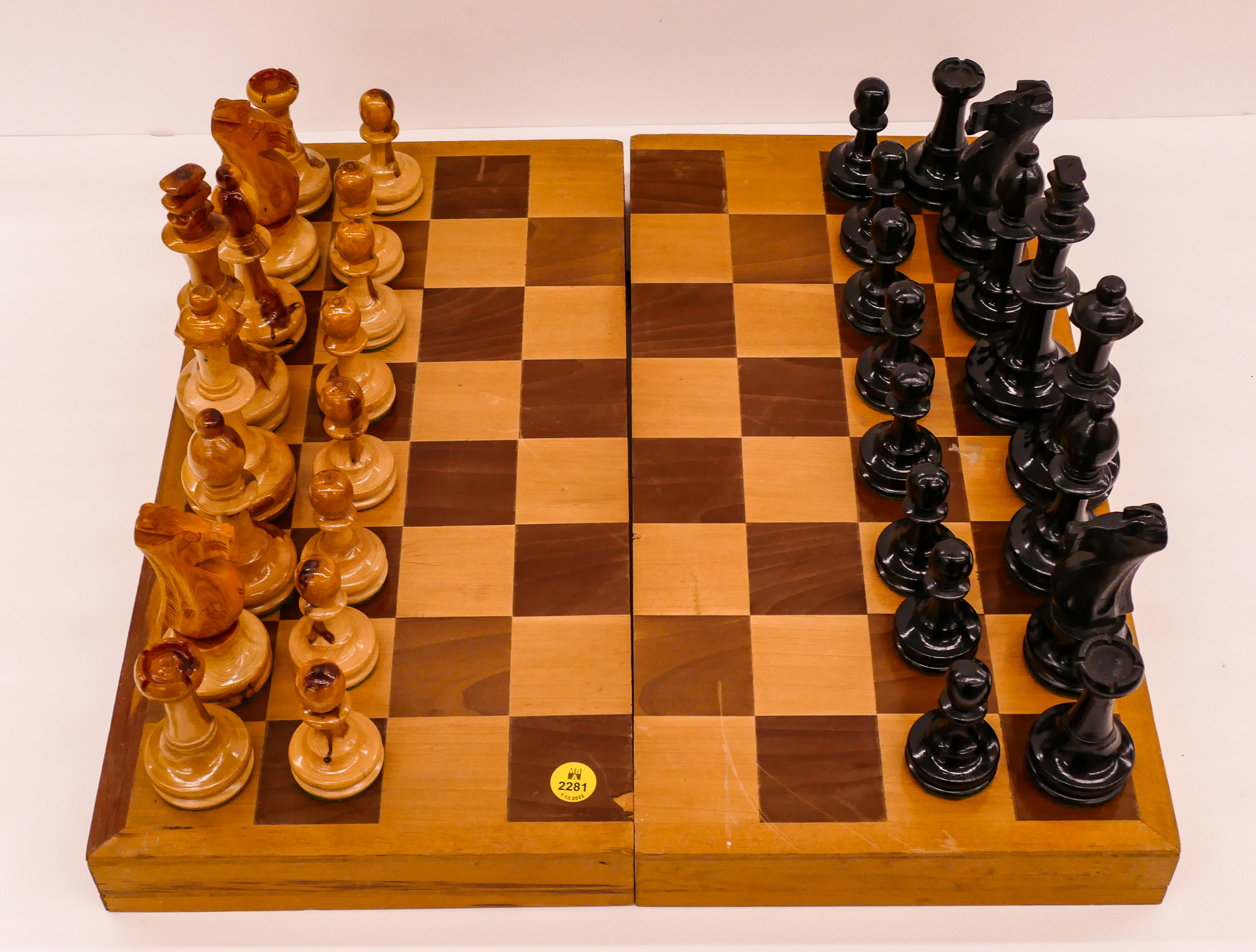 Appraisal: Midcentury Wood Chess Set- Board measures x ''