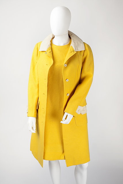 Appraisal: A s yellow dress and coat suit with cream collar