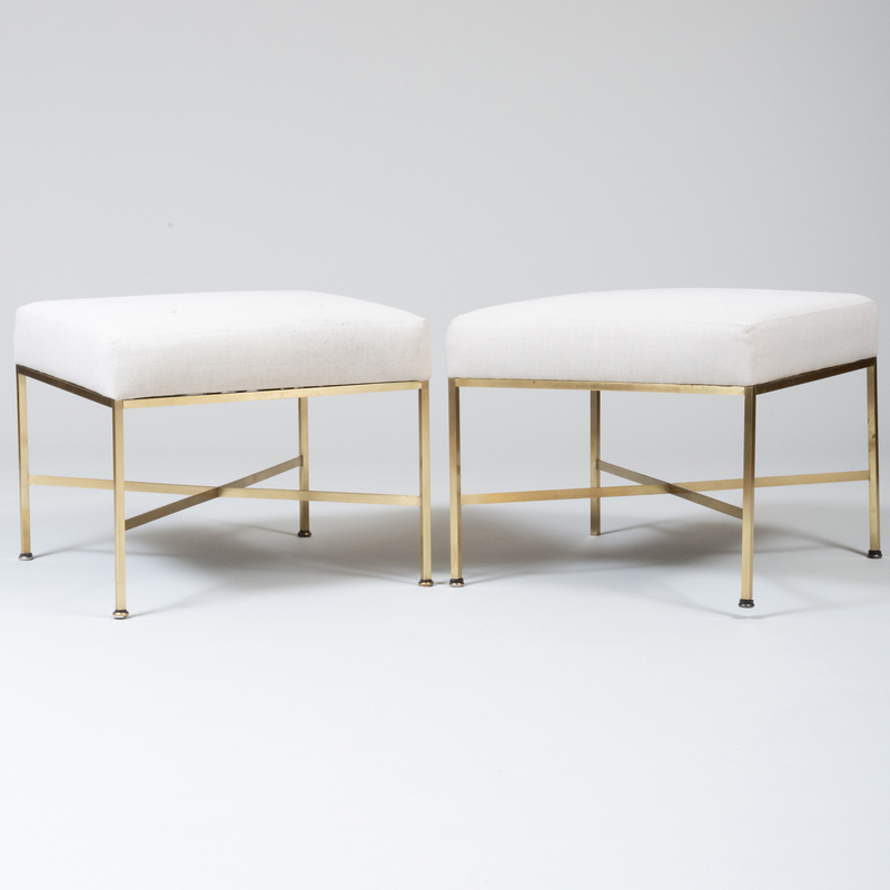 Appraisal: Pair of Paul McCobb For Directional Brass X-Frame Upholstered Stools