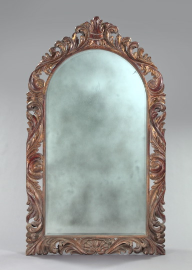 Appraisal: Monumental Spanish Colonial Antique-Gilded Carved Wood Arched Overmantel Mirror in