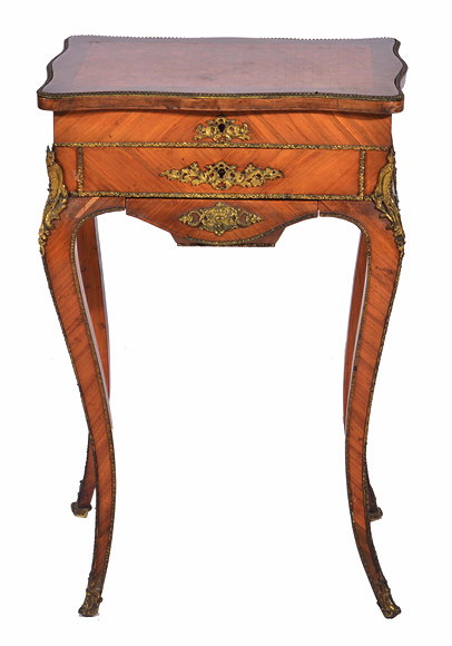 Appraisal: A FRENCH LOUIS XV STYLE WALNUT AND KINGWOOD VENEERED WORKTABLE