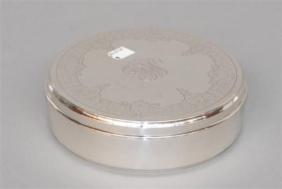 Appraisal: STERLING SILVER ROUND BOX The lid with chased foliate band