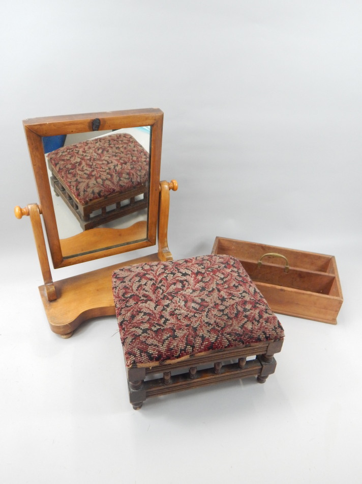 Appraisal: Small furniture to include Victorian foot stool mahogany cutlery box