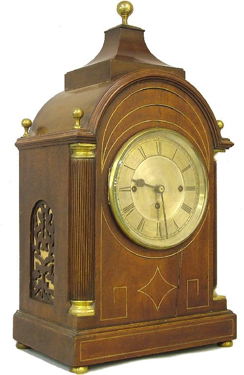 Appraisal: Mahogany boardroom triple fusee mantel clock the movement striking and