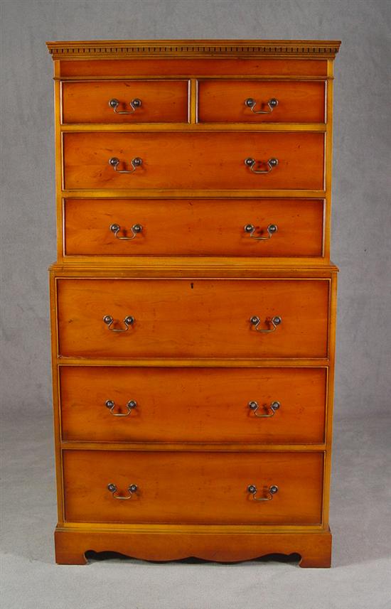 Appraisal: Elmwood Veneer Hardwood Chest on Chest Late th Century Two