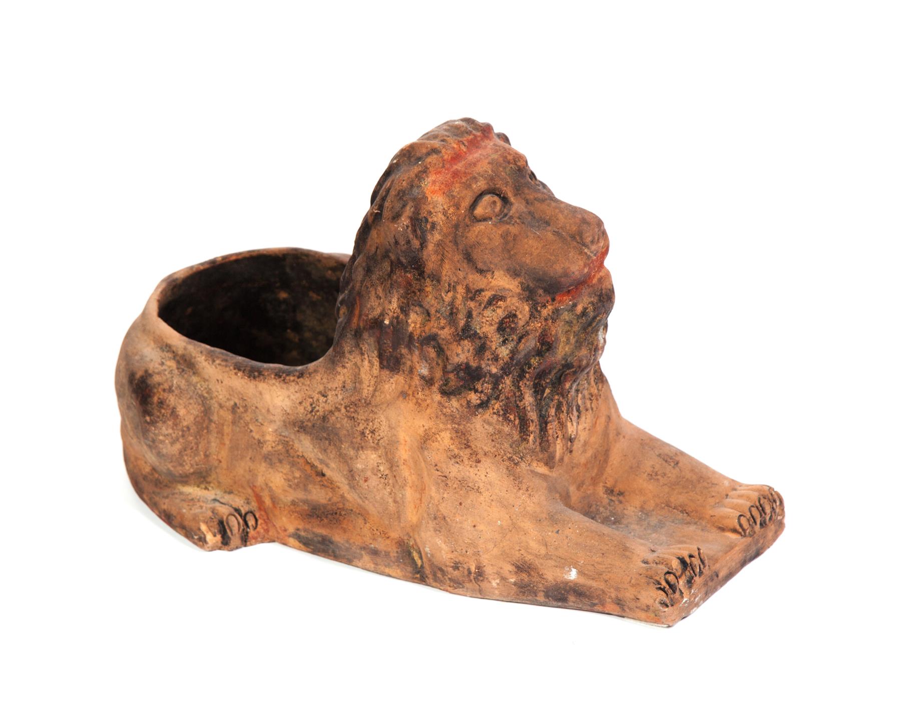 Appraisal: LION REDWARE PLANTER American or European early th century Folksy