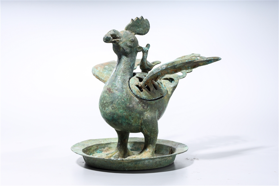 Appraisal: Chinese archaistic bronze bird-form covered censer x x approx