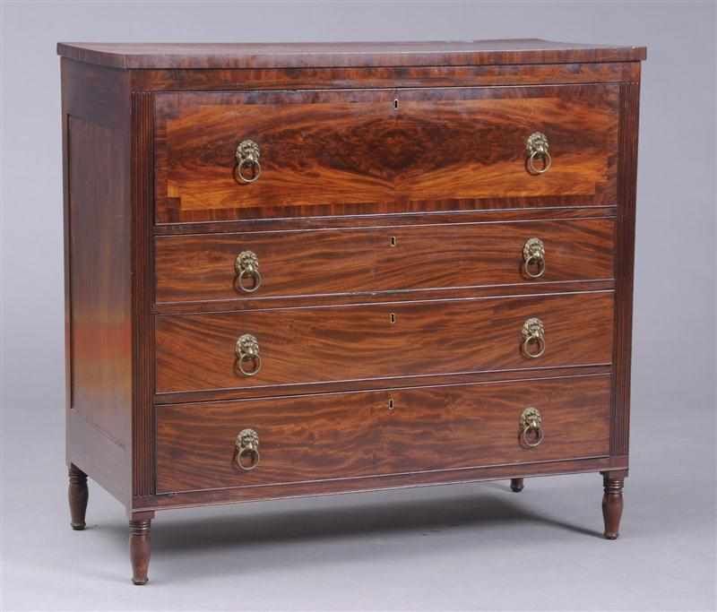 Appraisal: LATE FEDERAL CARVED MAHOGANY BUTLER'S DESK The fitted secretary drawer