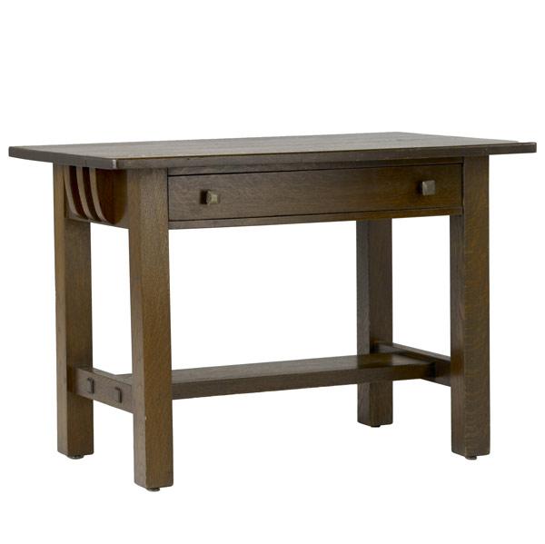 Appraisal: LIMBERT Single drawer library table with corbel ends under overhanging