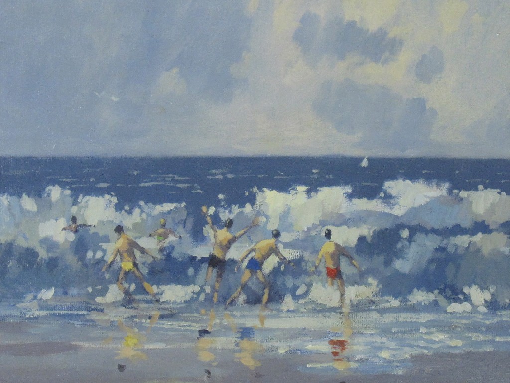 Appraisal: JAMES ORR Oil on board 'Figures in the surf' signed