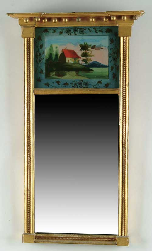 Appraisal: FEDERAL PICTURE MIRROR Top reverse painted picture shows house next