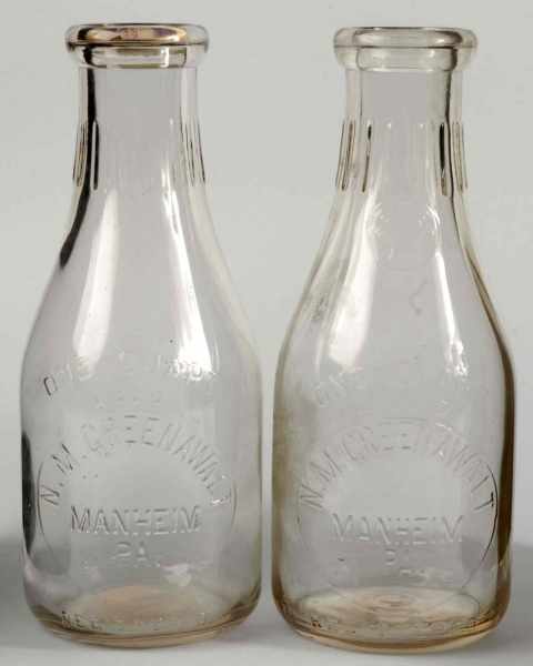 Appraisal: Lot of N M Greenawalt -Quart Milk Bottles Description Manheim