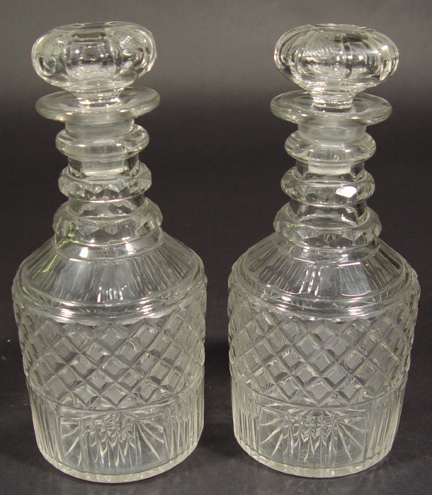 Appraisal: Pair of th Century cut glass decanters with mushroom shaped