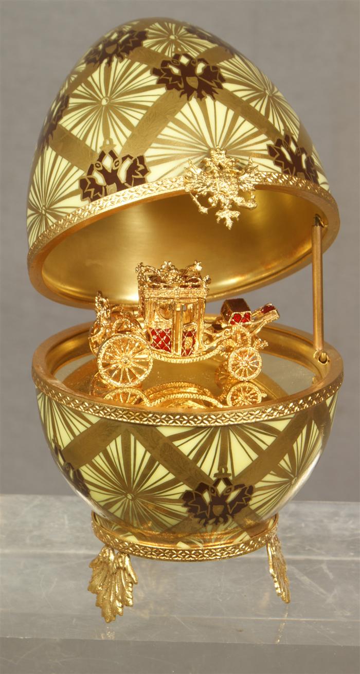 Appraisal: Replica Faberge Coronation Coach egg K gold plated sterling silver