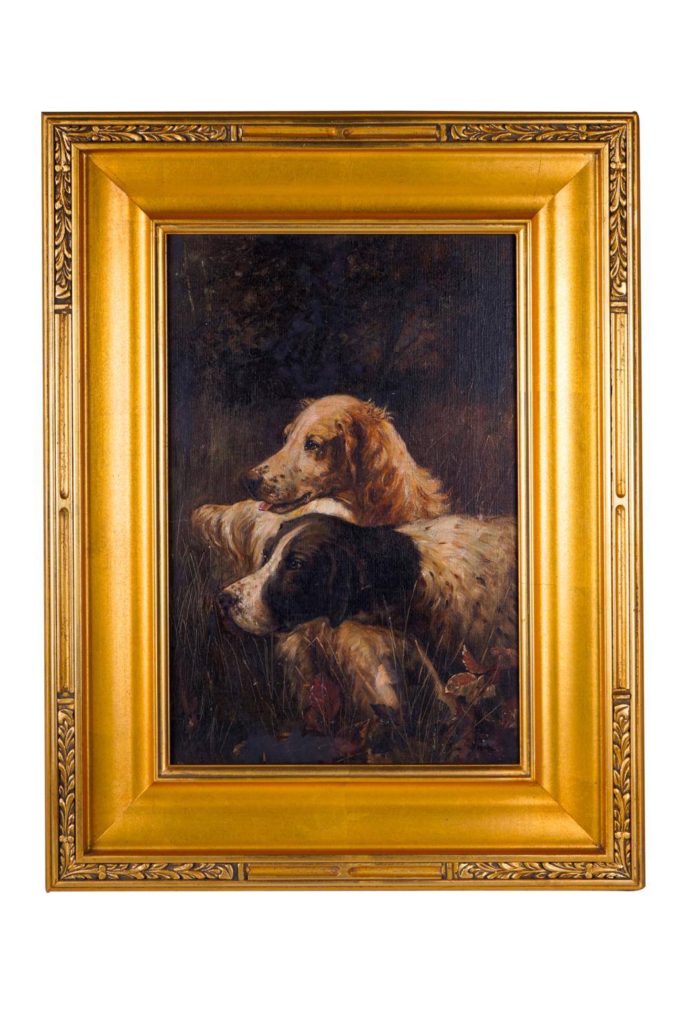 Appraisal: TWO SPANIELSoil on canvas signed illegibly lower right Condition cleaned