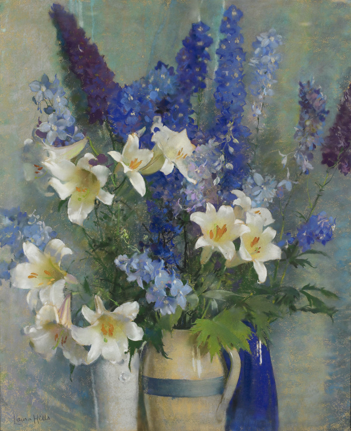 Appraisal: LAURA COOMBS HILLS AMERICAN - LARKSPUR AND LILLIES Pastel on