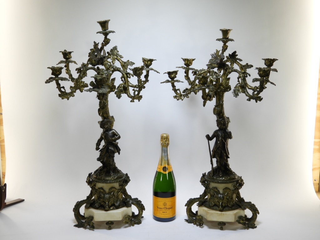 Appraisal: FINE C FRENCH ORMOLU BRONZE HUNTING CANDELABRA France st Half