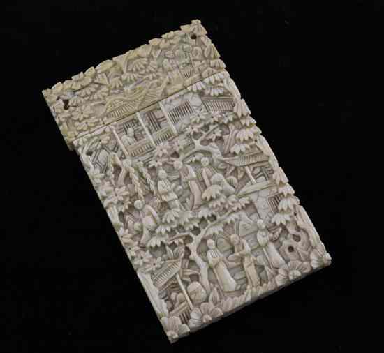 Appraisal: A Chinese export ivory card case with associated cover mid