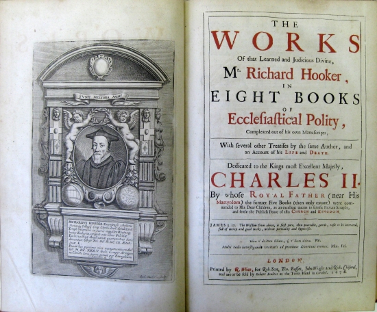 Appraisal: HOOKER RICHARD The Works Engraved frontispiece portrait of Hooker pages