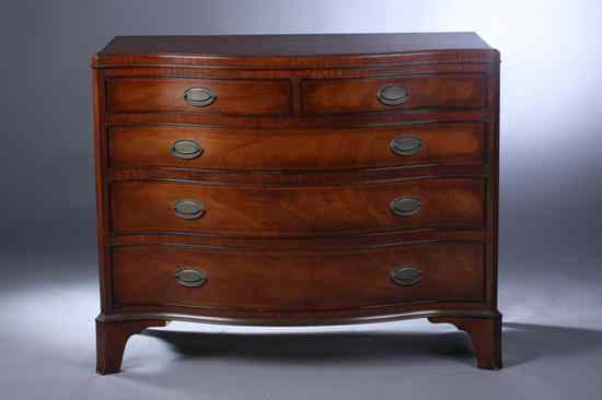 Appraisal: FEDERAL STYLE MAHOGANY SERPENTINE-FRONT CHEST-OF-DRAWERS Top with chamfered corners two