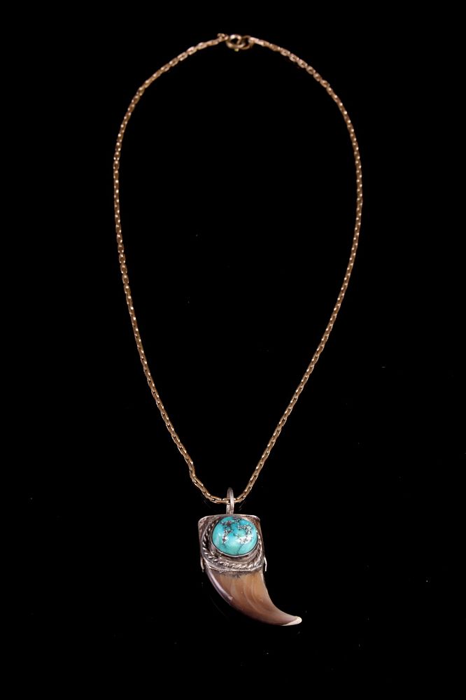 Appraisal: Navajo Silver Turquoise Bear Claw Necklace For your consideration is