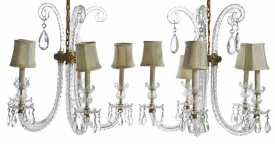 Appraisal: A Pair of Continental Cut Glass Five-Light Chandeliers each circular