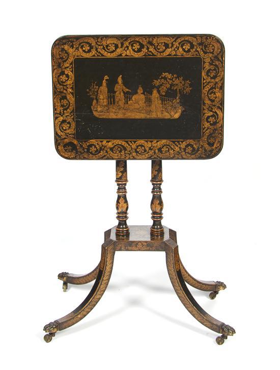 Appraisal: n English Ebonized Tilt-Top Table the rectangular tilt-top over twin