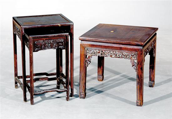 Appraisal: Chinese carved hardwood tables circa square stand H and Sq