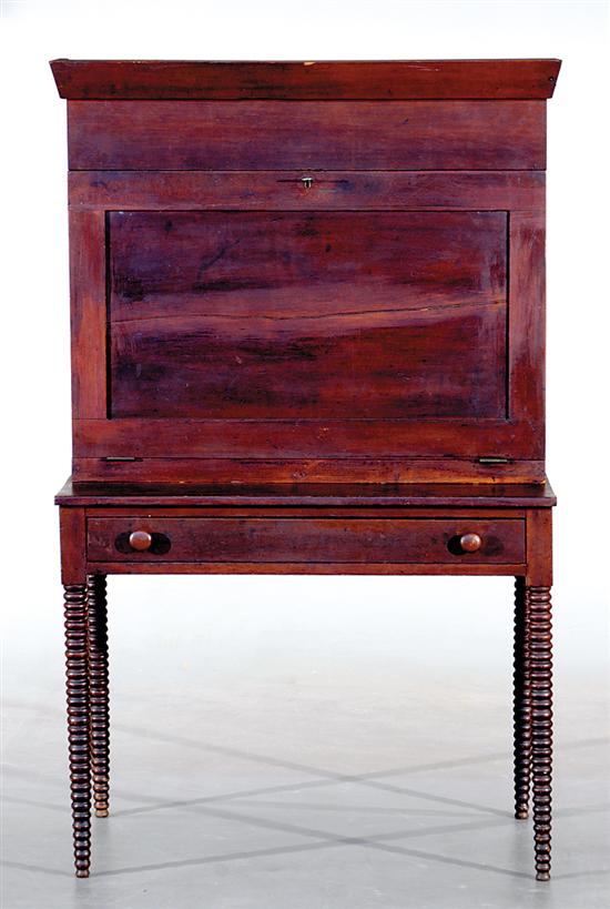 Appraisal: Walnut and poplar plantation desk th century canted crown over