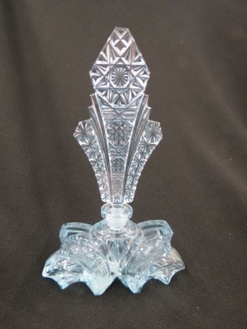 Appraisal: Czechoslovakia Cut Crystal Perfume Bottle aquamarine elaborate stopper tall