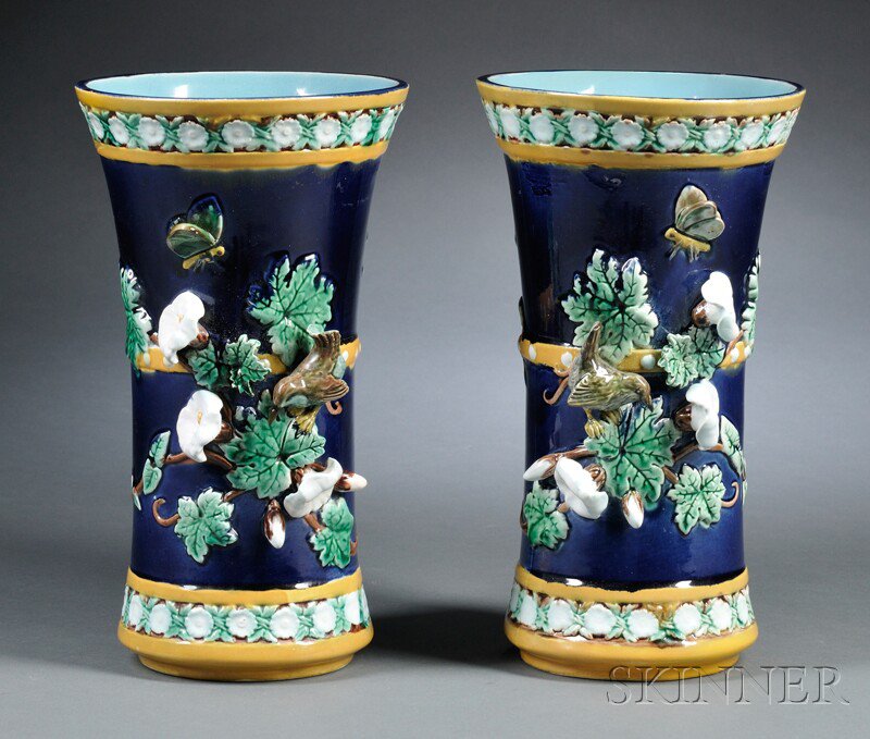 Appraisal: Pair of Joseph Holdcroft Majolica Vases England c each with