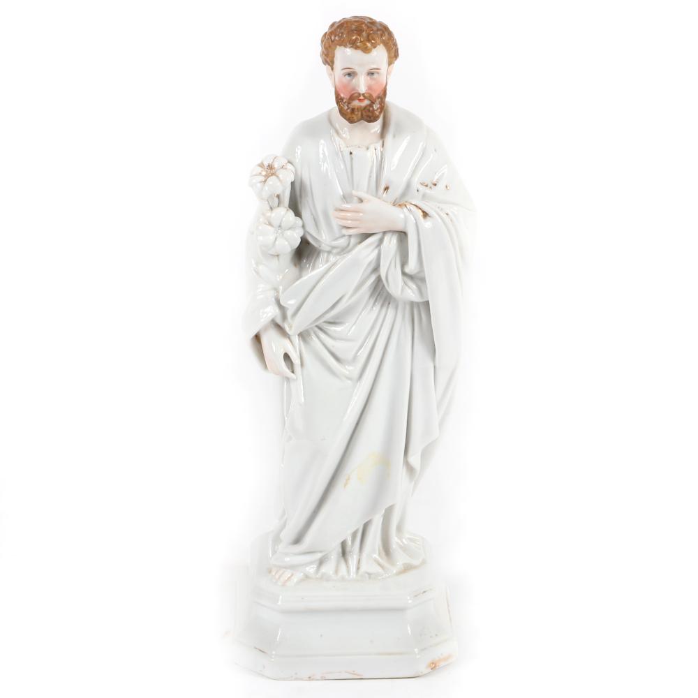 Appraisal: OLD PARIS FRENCH PORCELAIN RELIGIOUS FIGURE OF SAINT JOSEPH HOLDING