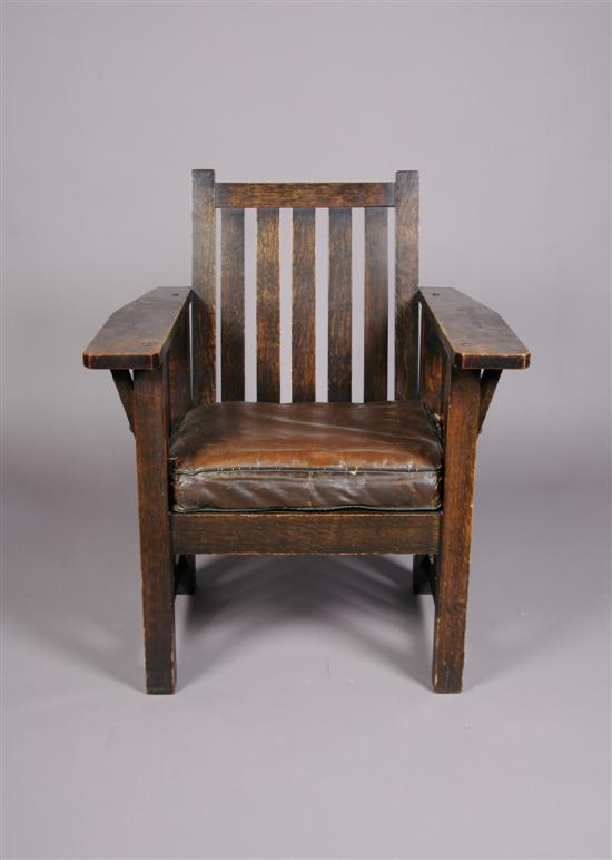 Appraisal: An Oak Arts and Crafts Armchair King Furniture Company Height