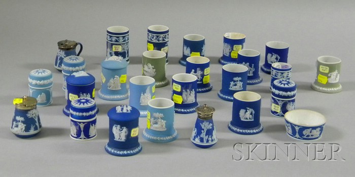 Appraisal: Twenty-six Small Wedgwood Jasper Dip Table Items including a shaker