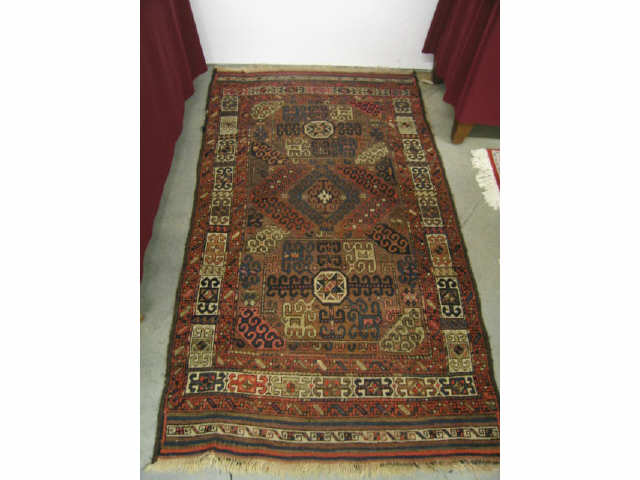 Appraisal: Hamadan Style Persian Hanmade Rug interesting geometrics earthtones ' x