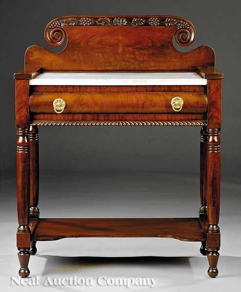 Appraisal: An American Classical Carved Mahogany Marble Top Washstand c attributed