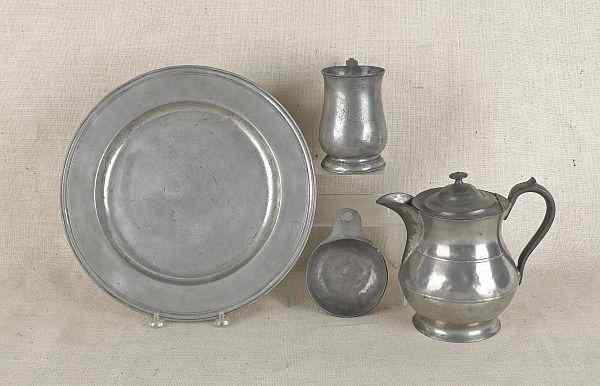 Appraisal: Collection of pewter to include a Boardman pitcher a tab-handled