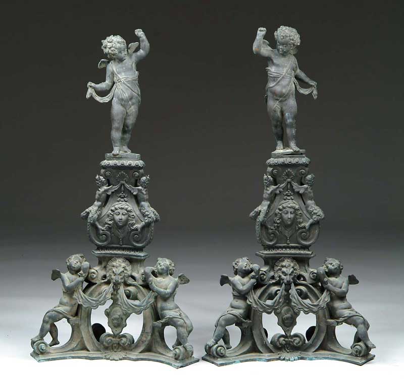 Appraisal: OUTSTANDING PAIR OF BRONZE LOUIS XV STYLE ANDIRONS The tall